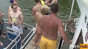 Amateur boat party with hairy teen on girl