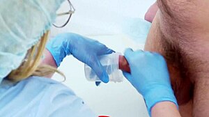 Doctor's gloves help him identify a prostate milking session