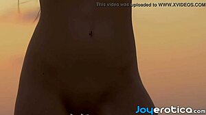 Sensual solo play of Serena J's shaved pussy in the great outdoors