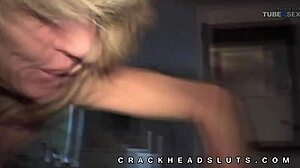 Small-breasted blonde gives a deepthroat blowjob for money