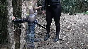 Любительская подросток получает кремпай в лесу