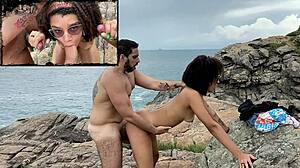 Irklararası çift, nudist plajda yaramazlık yapıyor