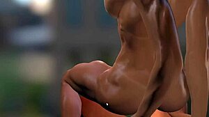 3D-Animation eines muskulösen Bodybuilders, der eine große Penetration im Anus erlebt