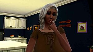 Büyük göğüsleri ve kalçaları olan ırklararası üçlü, Sims 4 videosunda oynuyor