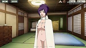Anko Mitarashi, une adolescente animée et plantureuse, apprend les compétences sensuelles de son maître dans un jeu hentai de Naruto